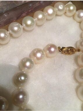 Classic White Pearl Necklace with 10K Gold Clasp